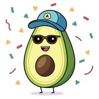 An avocado wearing sunglasses and a cap with confetti vector