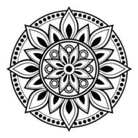 Floral mandala pattern in black outline with circular and petal shapes is transparent vector