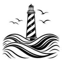 Lighthouse with waves illustration vector