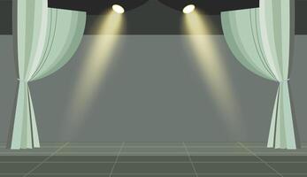 Classic performance scene with curtains and spotlight for dramatic or artistic design. Theater stage background. vector