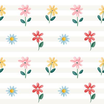 Seamless watercolor pattern with summer flowers in cute kids style. Fabric, wrapping paper, summertime decoration