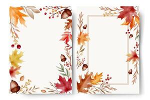 Watercolor autumn leaves frames with text space. Hand painted fall foliage border for cards and invitations vector