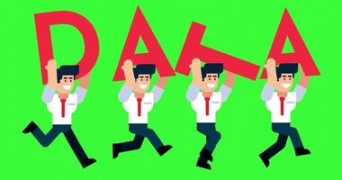 Animated Businessmen Running with Data Text on Green Screen Background video