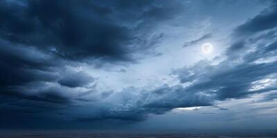 Full Moon Night Dark Cloudscape Dramatic Ocean Scene photo