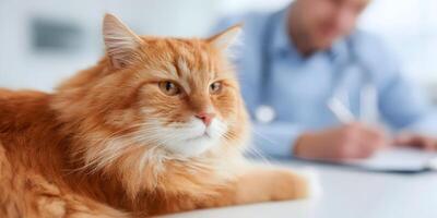 Ginger Cat at Veterinary Clinic Pet Healthcare Checkup Appointment photo