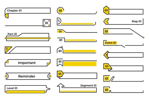 Yellow and black minimal title frames and dividers for text layout vector