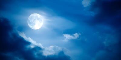 Bright Full Moon Night Sky with Clouds Scenic Image photo
