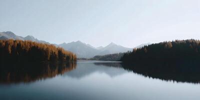 Calm Lake Autumn Scenery Mountain Range Reflection Trees photo