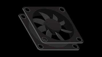 Isometric computer fan animation. Computer fan cooler. Isometric of PC case fan. Computer hardware components. Transparent background, video
