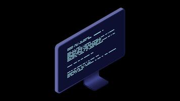 Isometric monitor animation. Computer monitor isometric desktop. Modern monitor. 4K animated in isometric style. Transparent background with alpha channel, video