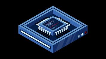 Isometric futuristic server animation. Isometric database or data center. Abstract blockchain. Computer storage. Cloud storage. Transparent background. video