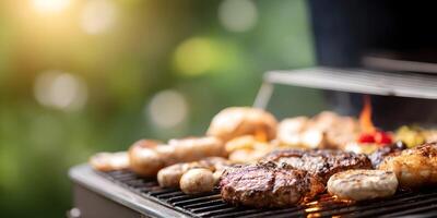 grilled meat and vegetables on a grill photo