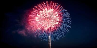 Red and Blue Fireworks Display at Night photo