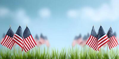 USA Flags in Grass Field Memorial Day Background Image photo