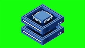 Isometric futuristic server animation. Isometric database or data center. Abstract blockchain. Computer storage. Cloud storage. 4K . video