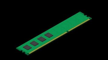 Isometric random access memory animation. RAM memory realistic 3d isometric. Computer hardware components. Transparent background with alpha channel video
