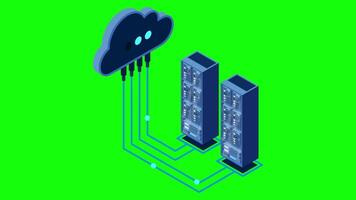 Cloud technology computing concept. Modern cloud technology. Data center isometric concept. Isometric cloud technology with data center. Web hosting concept, video