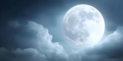 Full Moon Night Sky Cloudscape Detailed Lunar Surface Nighttime Scene photo