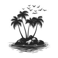 Island with Palm Trees Silhouette Tropical Paradise Graphic vector