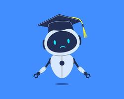 Confused robot in student cap with arms out. illustration for AI assistant, academic questions and education theme vector