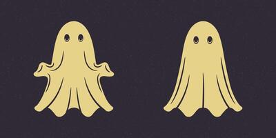 Vintage Halloween ghost illustration featuring a classic spooky design with flowing sheet-like form and expressive eyes. Isolated perfect for logos, posters, stickers, and seasonal emblems. vector