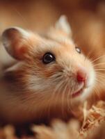 A very small serene hamster in a tranquil domestic portrait photo