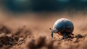 Active Dung Beetle Laboriously Rolls Its Precious Dung Cargo photo