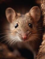 A very small serene mouse in a tranquil forest setting portrait photo