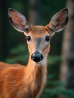 A whitetail deer with a kind expression in dense woodland photo