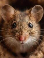 A very small serene dwarf mouse in tranquil forest portrait photo