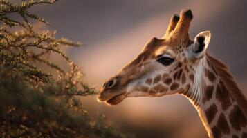 African Giraffe Shows Curiosity While Nibbling Tree Top Leaves photo