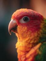 An adorable parrot with a very expressive eye looks on curiously photo