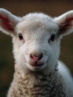 An adorable fleece covered lamb with a harmless bright summer stare photo