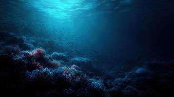 A vivid coral structure shimmering with natural bioluminescence photo