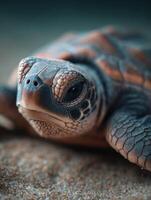 An interested baby turtle with wide open innocent looking eyes photo