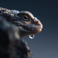 Close Up View Of Water On The Patterned Scales Of Lizard photo