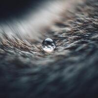 Close up view of single water drop on fluffy infant rat coat photo