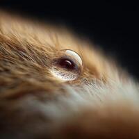 Close up image shows dewdrop resting on soft infant mouse fur photo