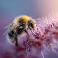 Close Up Detail Of Flower Pollen Stuck To Bumblebee Hair photo