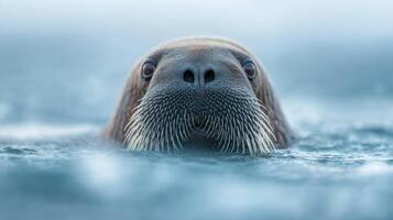 An interested walrus emerges from the cold northern waters photo