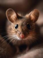 Charming portrait of a very small fluffy pet mouse companion now photo