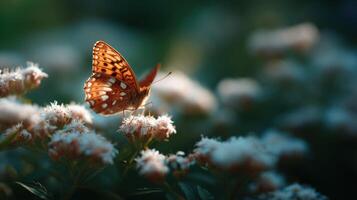 Beautiful Winged Insect Sits On Cluster Of White Blooms photo