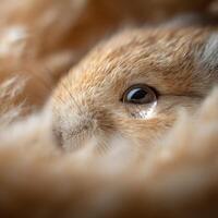Close up view of single water drop on fluffy infant chinchilla photo
