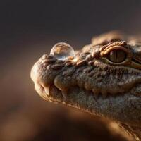 Close Up View Of Water On The Armored Scales Of A Croc photo