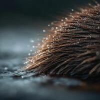 Close up of otters wet coat covered in sparkling water drops photo