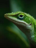 Calm Green Anole Perched Gently Gazing From Branch photo