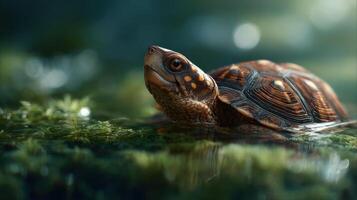 Box Turtle Shows Curiosity While Semi Submerged In Water photo