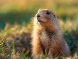 Cautious Marmot Peeks Out Observing The Area For Danger photo