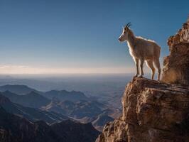 An interested mountain goat navigates a very steep cliff photo