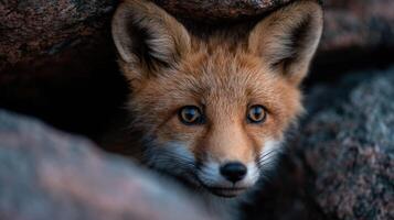 Cautious Fox Checks Out The Rocky Entryway To Its Burrow Home photo